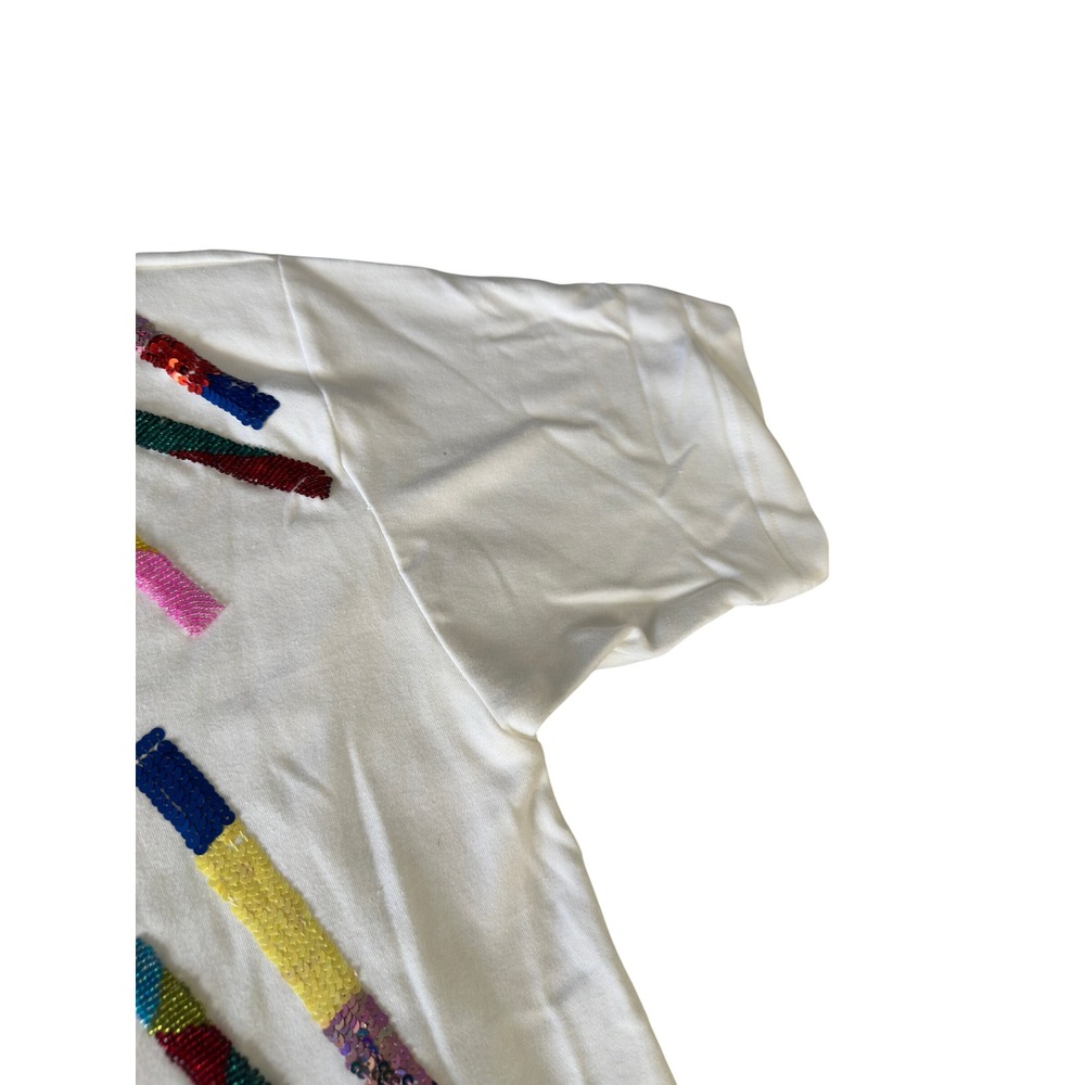 Cedars Vintage 90s White Sequin Beaded Abstract T-Shirt Womens M Oversized JS - Picture 8 of 11